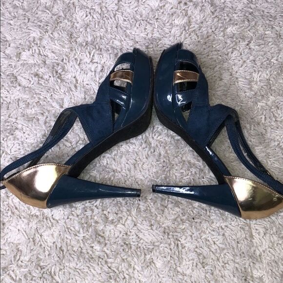 By Guess Blue and Gold Lace Up Heels - Picture 6 of 8